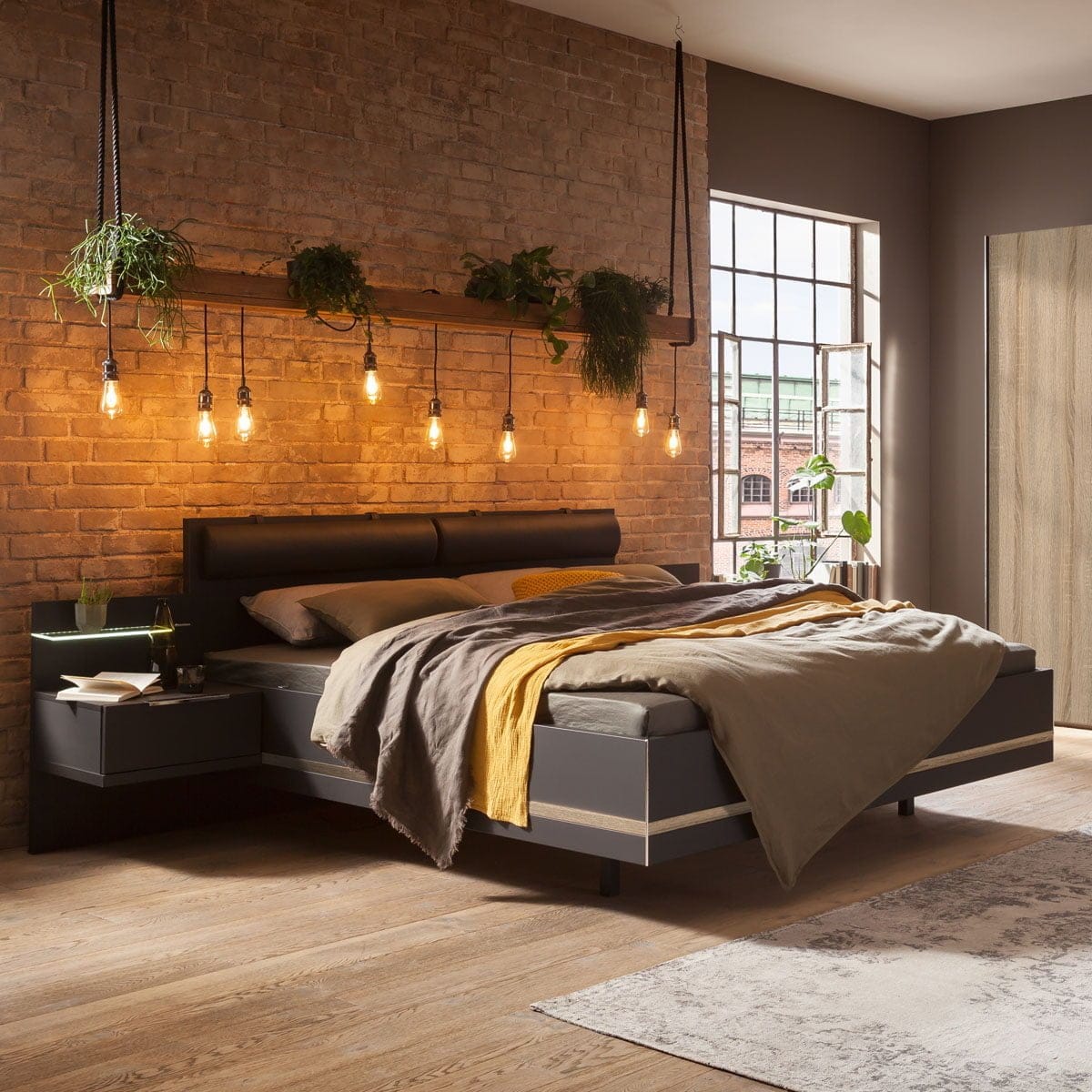 Concept Me Nolte antraciet met donkerbruin hout bed